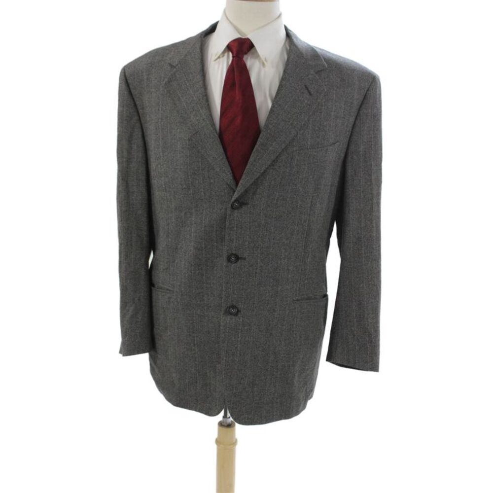 Canali Mens Blazer Gray Striped Wool Button Size 52